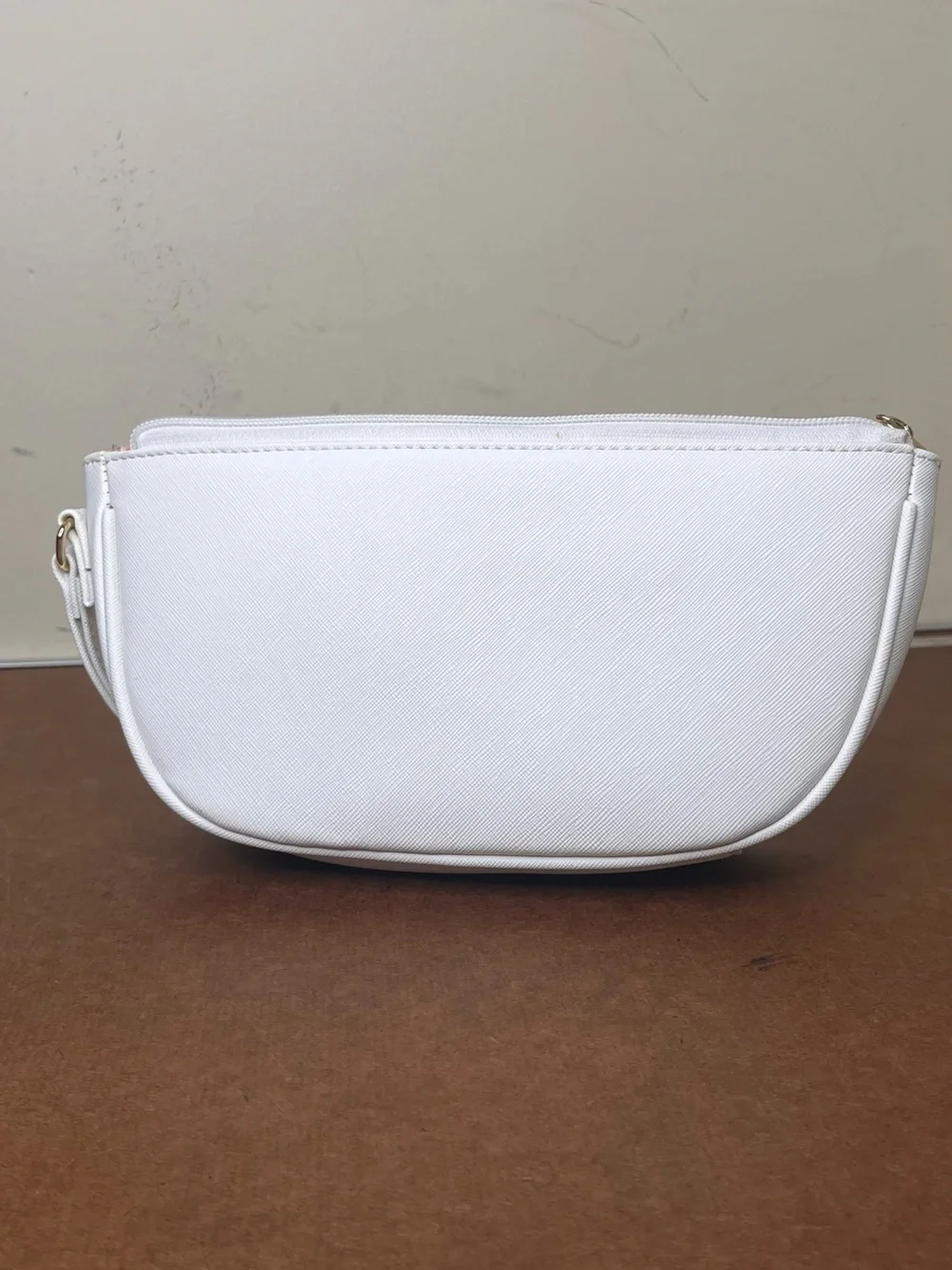 Court Couture Minimalist White Wristlet Clutch with Gold Zip Accent
